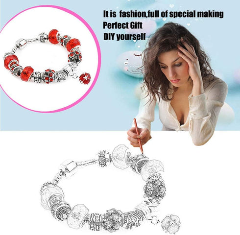 50pcs Assorted Pink Resin Imitation Glass European Large Hole Beads Rhinestone Metal Spacer Charms Bead Assortments for DIY Crafts Bracelets Neckl...