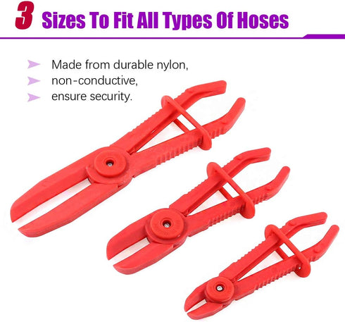 Swpeet 3Pcs Red Line Clamps Flexible Hose Clamps Pliers Kit, Hose Pinch Off Pliers Set Line Clamps for Brake Hoses, Fuel Hoses, Coolant Hoses, Mos...