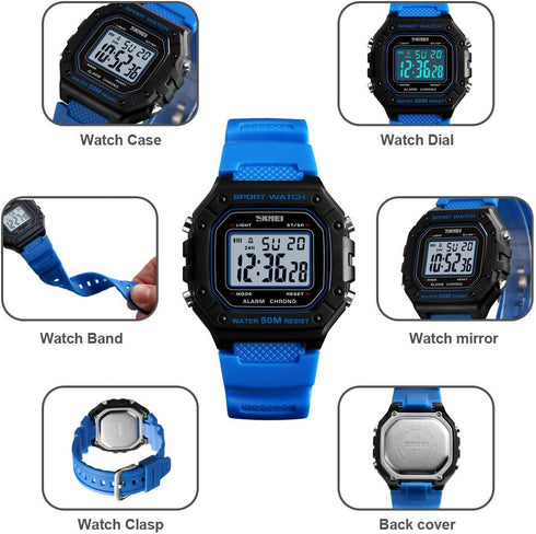 Men Outdoor Sport Digital Watch 5Bar Waterproof Alarm Back Light LED Fashion Chronograph Wristwatches...