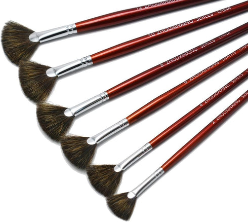 high-Grade Mink 6 pcs/Set Fish Tail Fan Shape Watercolor Gouache Acrylic Painting Pen Artist Oil Painting Brushes Art Supplies...
