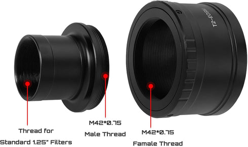 1 Set T2-EOS M Camera Telescope Lens Mount Adapter with 1.25 inch Telescope Adapter Ring Compatible with Canon EOS M M2 M3 M5 M6 M10 M50 M100 M200...