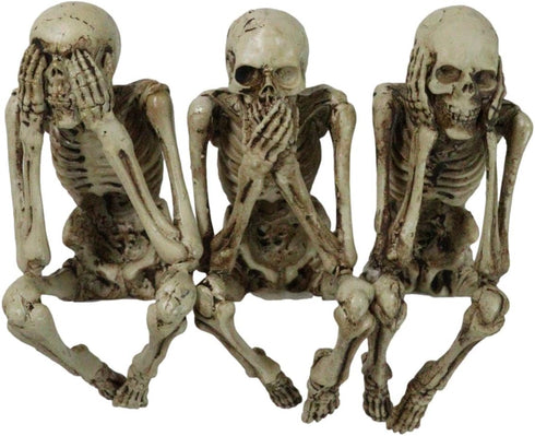 Ebros Gift Whimsical Gothic See No Evil Hear No Evil Speak No Evil Skeletons Shelf Sitter Figurines 3.75" Tall Ossuary Macabre Decor Accent...