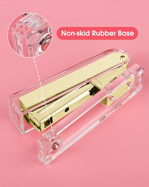 Clear Acrylic Stapler, Desktop Stapler, Office Stapler, Elegant Modern Desk Accessory for The Desk at Home, Office, or School?Golden?...