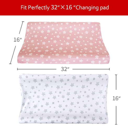 Changing Pad Cover for Girls 2 Pack, Lovely Print Soft Unisex Diaper Change Table Sheets, Fit 32"x16" Contoured Pad, Comfy Cozy 2-Pack Cradle Shee...