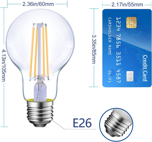 Energetic Dimmable LED Filament Light Bulbs, 8W, 60 Watt Equivalent, Warm White 3000K, Classic Clear Glass, A19 LED Light Bulb, 6 Pack...