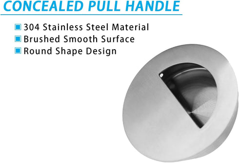 2 Pack Closet Door Finger Pulls, Hidden Concealed Recessed Sliding Door Pocket Door Pull Handle,Stainless Steel Round Closet Knob Flush Finger Cab...