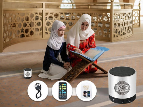 Digital Quran Speaker FM Radio Silver Color with Remote Control Over 18Reciters and15 Translations Available Quality Qur'an Player Arabic English ...