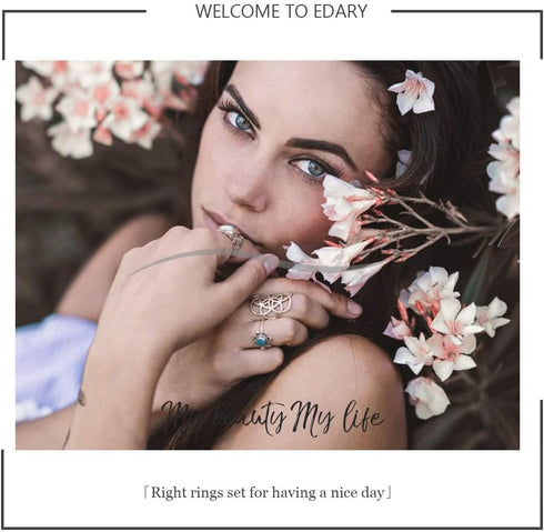Edary Vintage Ring Set Carved Knuckle Rings Crystal Gemstone Stackable Rings Finger Mid Ring Set for Women...