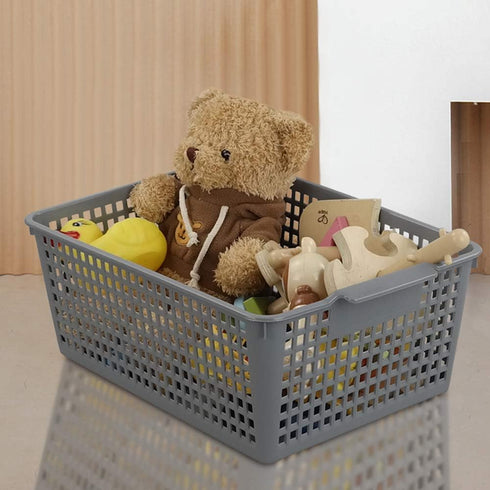 Gloreen 3 Pack Large Plastic Storage Baskets, Multipurpose Storage Basket for Organizer, Grey...