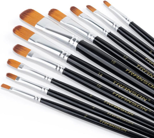 Transon Synthetic Filbert Paint Brush Set 10pcs for Acrylic Watercolor Gouache Art Painting and Body Craft Painting...
