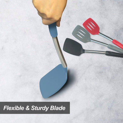 2 Pack Spatulas, Solid & Slotted Silicone Spatula Set, Stainless Steel Handle Coated with Silicone, Non Stick, Heat Resistant Rubber Flipper for F...