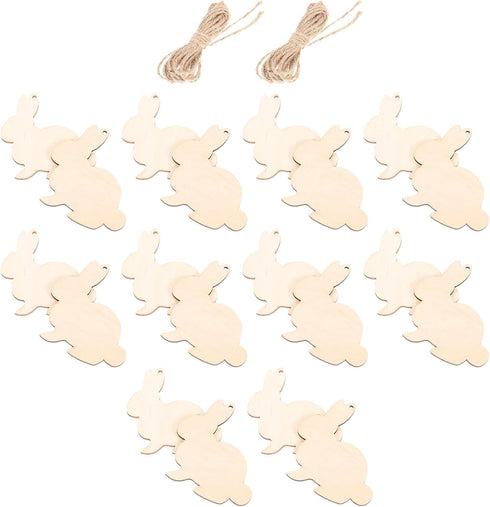 Amosfun 20PCS Easter Unfinished Wood Bunny Cutouts Wooden Bunny Slices Signs Wood Rabbit Ornament for Spring Easter DIY Crafts Hanging Decorations...