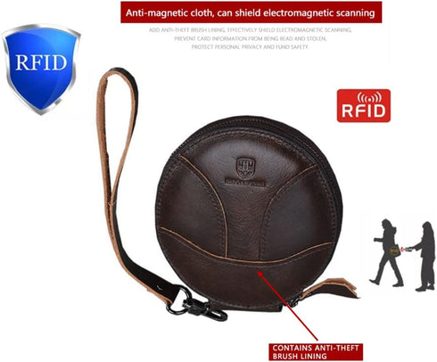 Genuine Leather Patchwork Retro Round Coin Purse Change Pouch Small Slim Clutch Wristlet RFID Blocking Wallet (Expresso)...