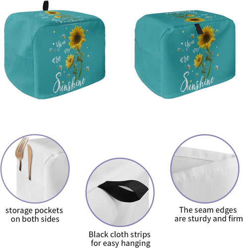 Toaster Dust Cover with Pockets, Your Are My Sunshine Sunflower Bee Teal Green Soft Washable 2 Slice Toaster Cover, Dust-proof Cover for Small App...