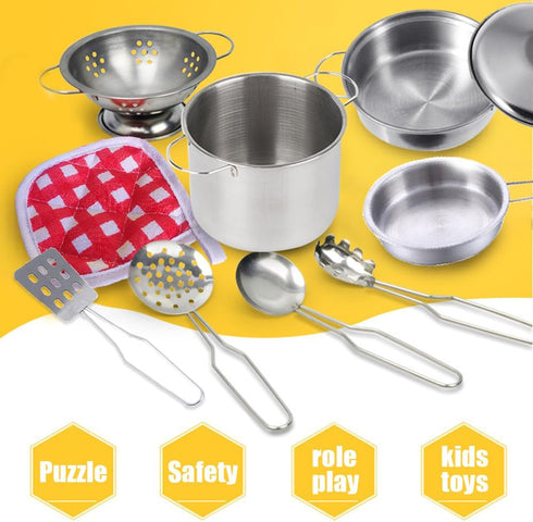 Tiny Cookware Utensils Pretend Play Kitchen Toys Stainless Steel Cooking Set Toys Montessori Kitchen Playset Kids Pots and Pans Playset,Play Kitch...