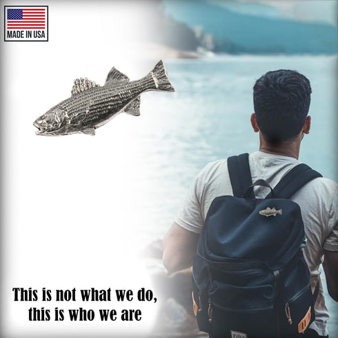 Striped Bass Fish Pin, Large, Pewter, Lapel, Hat, Pins, Brooch, Brooches, Jewelry, Gift, Handmade in the USA, 200 Fish Designs Available. S050 (An...