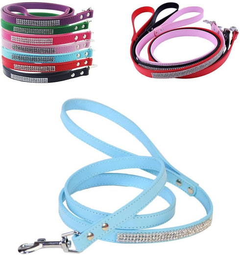 Scicalife PU Leather Dog Leash Training Walking Pet Leash Products Colorful Walking Leashes with Sparkly Studded Rhinestone for Cats or Dogs (Blue...