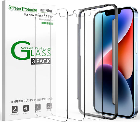 amFilm Glass Screen Protector Compatible with iPhone 13 pro 6.1 inch, iPhone 13 6.1 inch, iPhone 14 6.1 inch, with Easy Installation Tray - Case F...