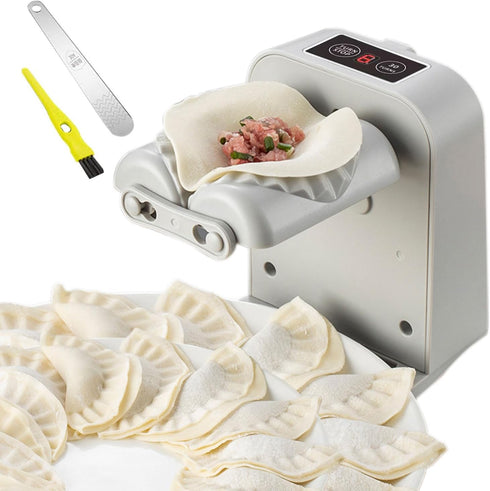 Automatic Electric Dumpling Press Maker Machine - Adjustable and Easy to Operate, With Spoon and Brush - For Home Kitchen Pastry Making (White)...