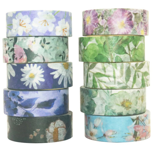 YUBBAEX 10 Rolls Spring Flowers Washi Tape Set Masking Decorative Tapes (Cold Tone)...