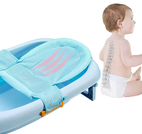 Universal Adjustable Baby Bath Tube Support Mesh Net Soft Breathable Infants Shower Pad 4-Points Anti-Slip Bathtub Seat with Sponge Cushion for To...