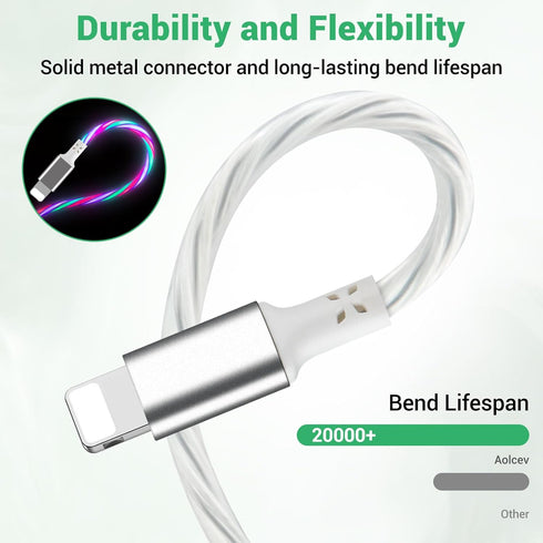 Aolcev Charger Cable for iPhone Light Up Glowing Fast Charging Cord, 480Mbps Transfer Speed Charging Cable Compatible with iPhone 14 13 12 11 Pro ...