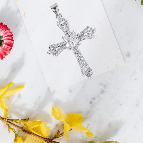 Shop LC Cross Necklace for Women White Cubic Zirconia Pendant Christian Jewelry Faith Religious Stainless Steel Size 20" Catholic Faith Christian ...