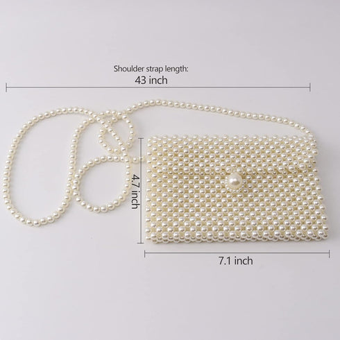 FUNDI White Pearl Purse Shoulder Bag for Women Purse Pearl Beaded Clutch Bag Crossbody Beaded Clutch Evening Bag for Prom Party Wedding Date...