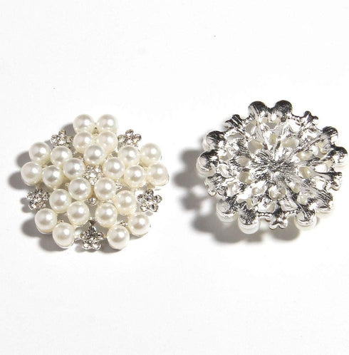 20PCS 1.2inch 3CM Round Pearl Metal Crystal Flatback Rhinestone Buttons for DIY Headbands Hair Accessories Flower Center Bouquet Wedding Invitatio...