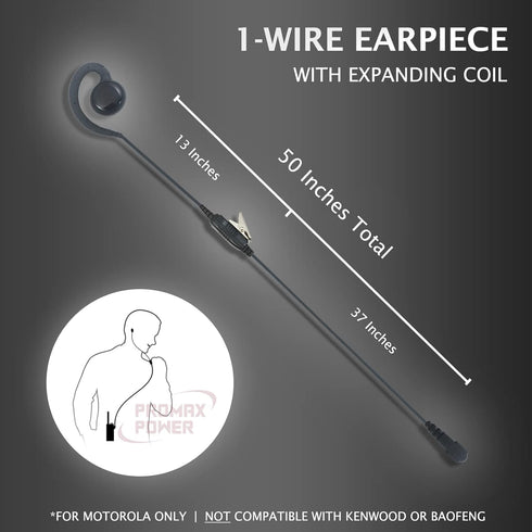 1-Wire C-Shape Swivel Earpiece Headset with PTT Button Mic for Motorola Two-Way Radio Walkie Talkies CP110, CP185, CP200, CLS1110, CLS1410, EP450,...
