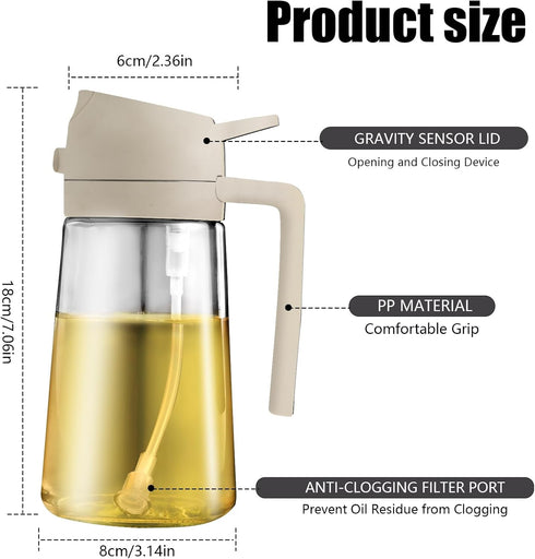2 in 1 Glass Oil Sprayer & Dispenser, 470ml Glass Olive Oil Sprayer,Cooking Oil Sprayer,Oil Spray Bottle For Kitchen,Canola Oil Sprayer,Fryer For ...