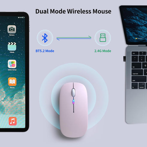 Wireless Bluetooth Mouse, Rechargeable LED Dual Mode Mouse (Bluetooth 5.2 and USB Receiver) Portable Silent Mouse,for Laptop/Desktop/Tablet(Pink)...