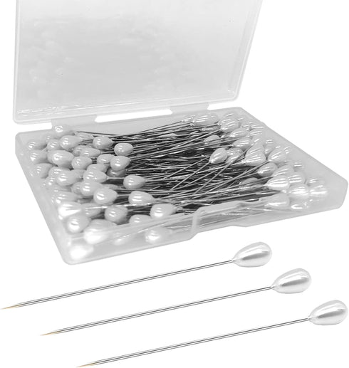 200PCS Corsage Pins, Teardrop Pearl Sewing Pins, Long 2inch Straight Sewing Wedding Bouquet Pins for Wedding, Jewelry, Flower DIY Decoration, Quil...