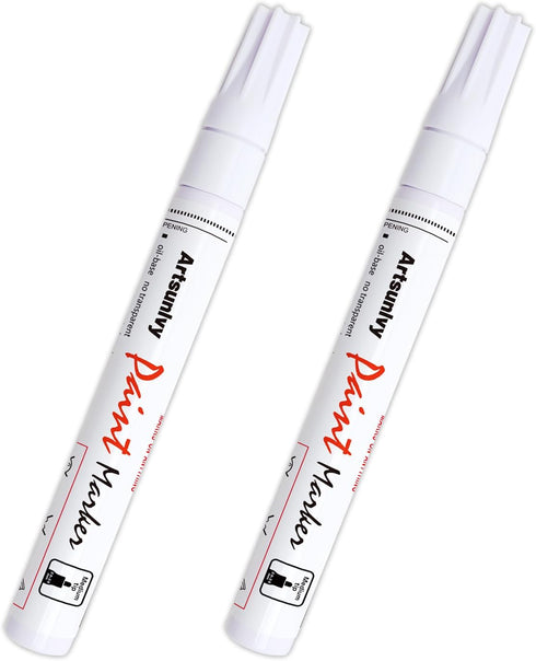White Paint Pens marking pens Permanent Markers - 2 Pack Oil Based Waterproof Markers for Tire, Rubber,Wood, Rocks, Metal, Canvas,Plastic, Dark Su...