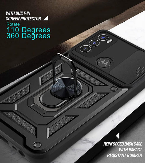 CCSmall Case for Motorola Moto G60 with Slide Camera Cover,Military Grade Heavy Duty Protection Phone Case Cover with Magnetic Ring Kickstand for ...