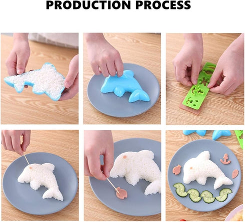 4 Set Rice Mold Cartoon Dolphin Rabbit Sun Sushi Bento Maker Mould Seaweed Nori Cutter Bento Accessories DIY Kitchen Tools for Baby Kids Meal...