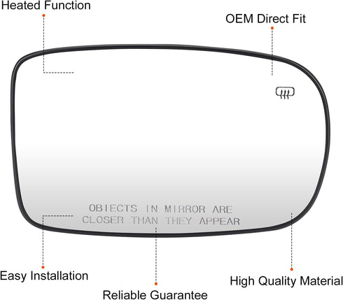 Right Passenger Side Mirror Glass Replacement for 2011-2017 Chrysler 200, 2012-2021 Chrysler 300, 2011-2021 Dodge Charger, Challenger Rear View Si...
