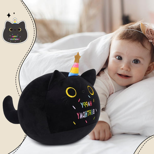 Black Cat Plush, 13.7" Cat Stuffed Animal, Soft Cute Cat Plushie, 3D Cat Shape Design Pillow for Boys Girls, Sofa Bedroom (Birthday Cat)...