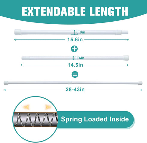 2 Pack Spring Tension Curtain Rod Adjustable 28-43 Inches?5/8" Diameter, White...