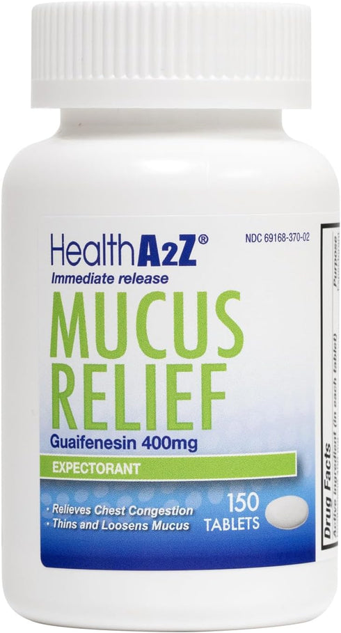 HealthA2Z® Mucus Relief | Guaifenesin 400mg | Immediate Release | Expectorant (150 Counts)...
