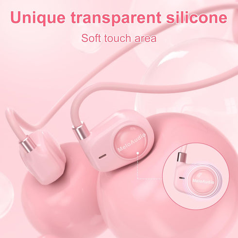 MeloAudio Kids Headphones, Open Ear Headphones, Kids Wireless Headphones with Microphone, Pink Headphones for Girls, Ultra-Light, Perfect for iPad...