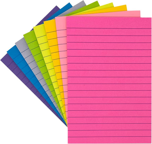 4X6 in Lined Self-Sticky Notes Strong Viscosity 8 Bag 45 Pages Bright Colors...