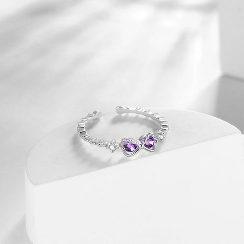 Aurora Tears Dainty Heart Flower Bow Star Moon Ring for Women - 925 Sterling Silver Eternity Stackable Engagement Simple Crystal Moonstone Thin Ba...