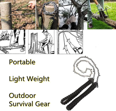 Pocket Chainsaw With Paracord Handle Survival Chain Saw Magnesium Fire Starter 20.5/32.6 Inches Garden Handle Hand Saw with Sharp Teeth Emergency ...