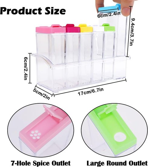 Plastic Spice Shaker Set of 6, Portable Camper Spice Rack, Seasoning Box with Lids, Spice Pots Shaker Jars, Condiment Seasoning Storage Container ...