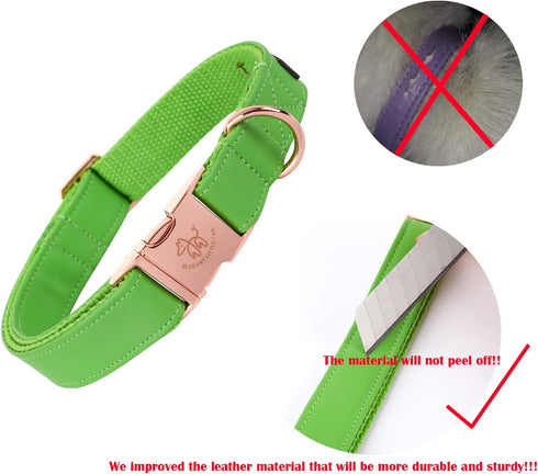 Elegant little tail Green Leather Dog Collar, Girl or Boy Durable Pet Collar, Flower Pattern Bow Tie Dog Collar Adjustable Dog Collars for X-Small...