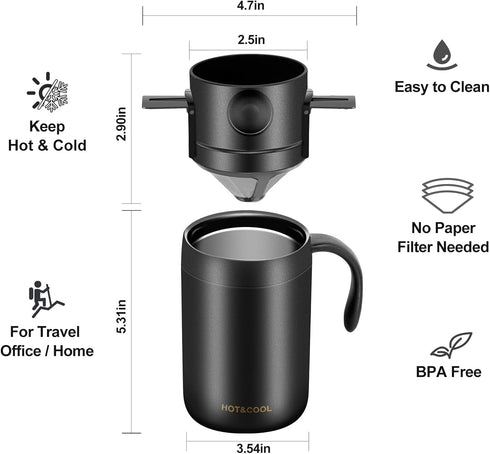 16oz Camping Coffee Maker Pour Over Coffee Maker Set?Camp Pour Over Set?Portable Coffee Kit for Travel, Camping, Offices, Backpacking...