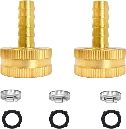 1/4" Barb x 3/4" Female GHT Thread Solid Brass Water Hose End Repair Connector, Includes Stainless Steel Clamps and gaskets?Pack of 2?...