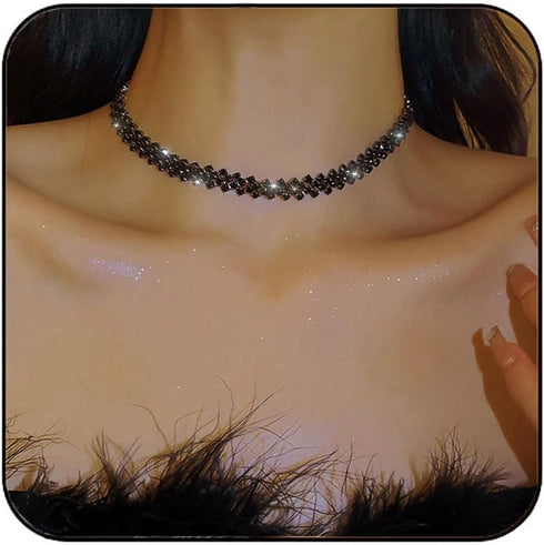 EARENT Rhinestone Choker Necklaces Black Crystal Row Necklace Chain Sparkly Minimalist Prom Party Neck Jewerly for Women(C-Black)...