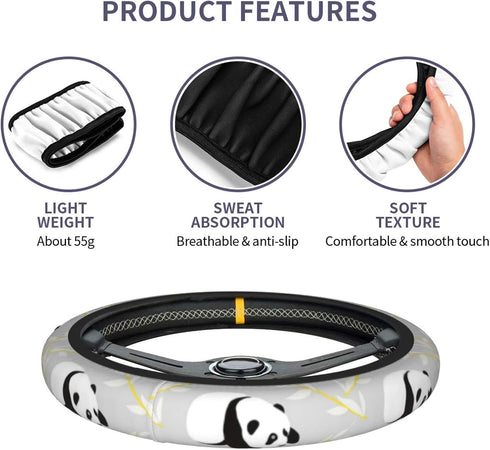 Cute Pandas Steering Wheel Cover for Women Girls Car Accessories Universal 15 Inch Auto Steering Wheel Protector Breathable Non Slip...